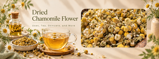 Dried chamomile flowers — herbal tea, skincare and aromatherapy