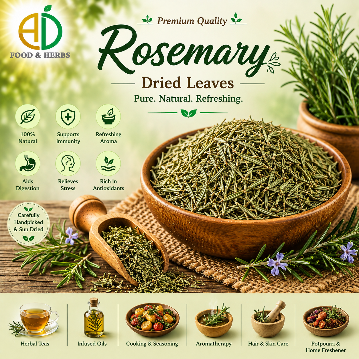 Dried rosemary leaves