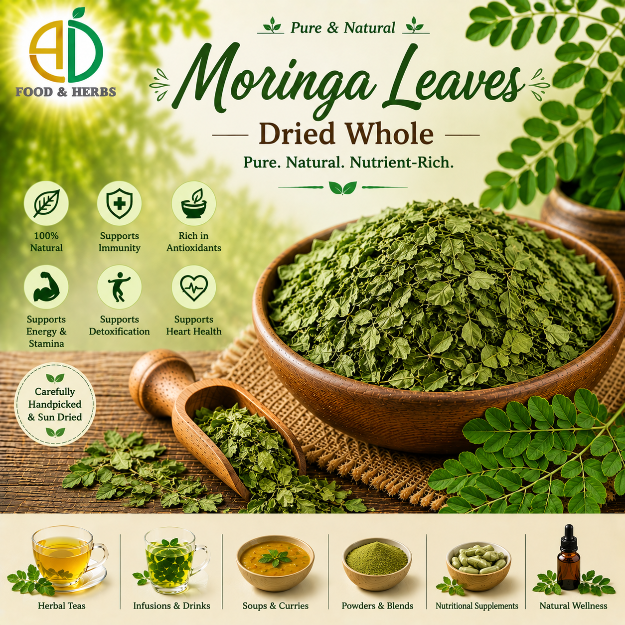 Dried moringa leaves
