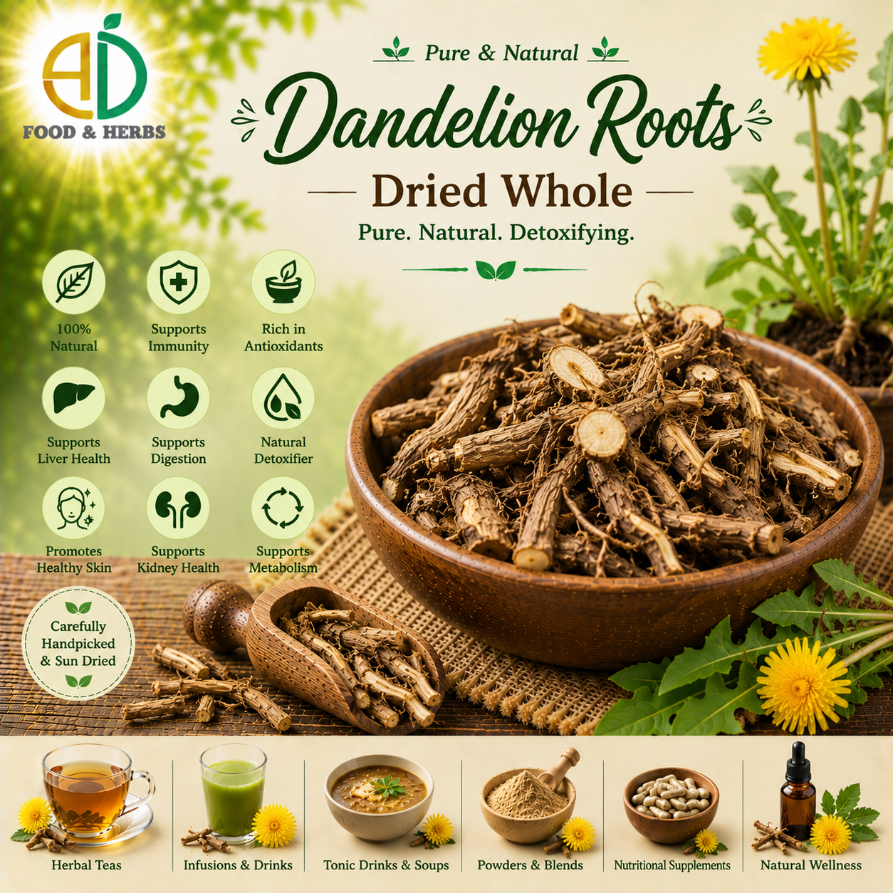 Dried dandelion roots
