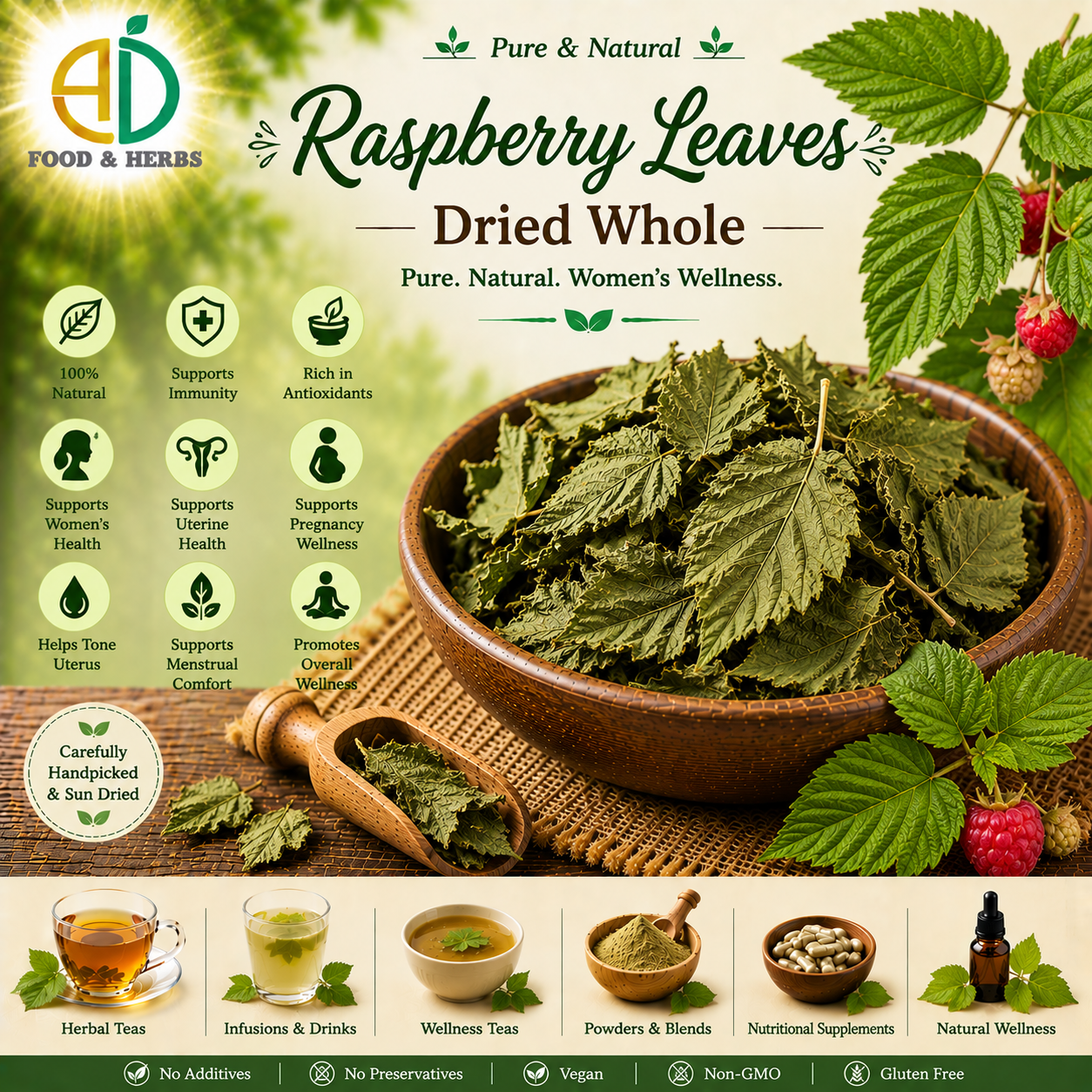 Dried raspberry leaves