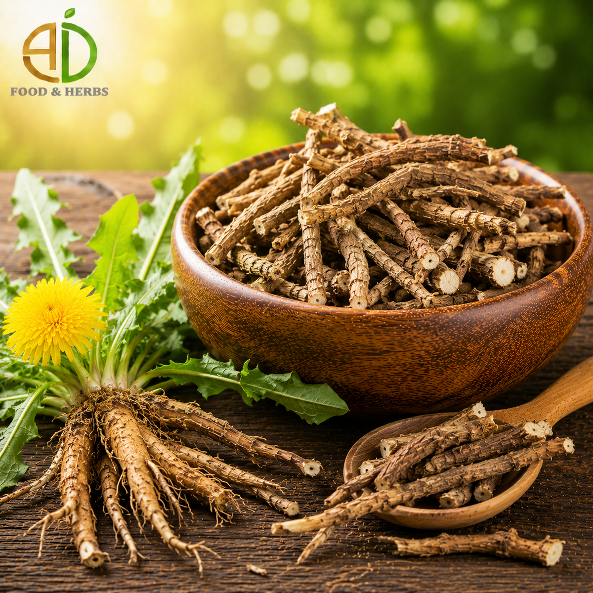 Dried dandelion roots
