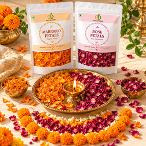 Pooja & Rangoli Petal Combo – Marigold & Rose Petals